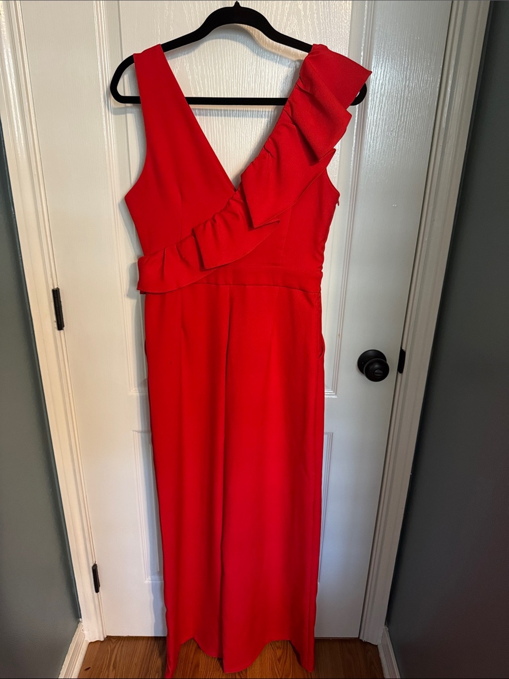 Vici Red One-Shoulder Ruffle Jumpsuit - Picture 3 of 4